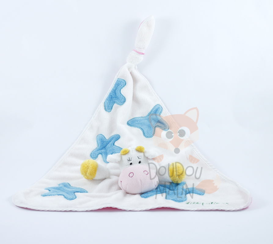  baby comforter cow frog white blu pink green 